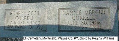 Correll, Robert & Nannie Mercer, Eli Cemetery, Wayne Co, KY.jpg