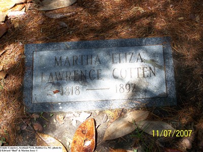 Cotten, Martha Eliza Lawrence, Trinity Cem, Halifax Co, NC.jpg