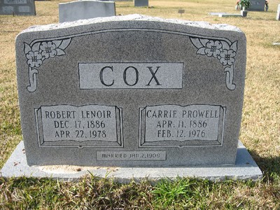 Cox, Robert L & Carrie Louise Prowell, Greenwood Cem, Clay Co, MS.jpg
