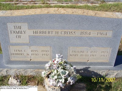 Cross, Herbert Jr & Lena C & Pauline & Mary Ruth, Pigeon Creek Baptist Cem, Cov Co, AL.jpg