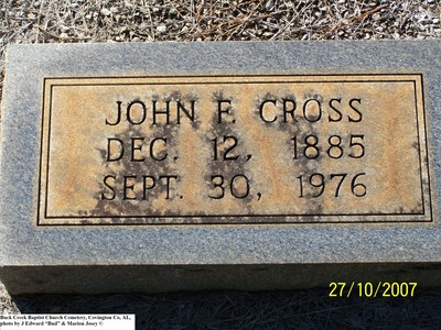 Cross, John F, Buck Creek Baptist Church Cemetery, Covington Co, AL 116.jpg