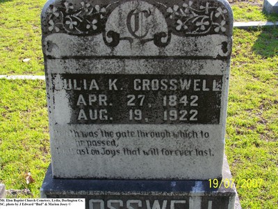 Crosswell, Julia K, Mt. Elam Baptist Church Cemetery, Lydia, Darlington Co, SC 015.jpg