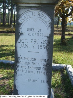Crosswell, Susan U Wright, Cypress Cemetery, Lee Co, SC.jpg
