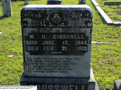 Crosswell, W. H, Mt. Elam Baptist Church Cemetery, Lydia, Darlington Co, SC 014.jpg