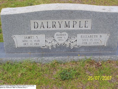Dalrymple, James S & Elizabeth, Hebron United Methodist Cem, Lee Co, SC.jpg