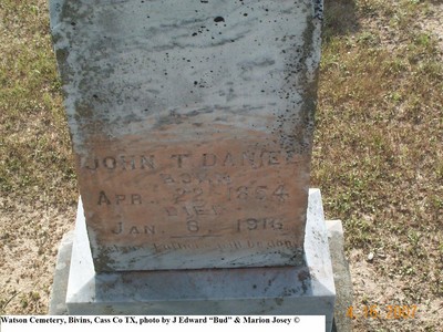 Daniel, John T, Watson Cemetery, Bivins, Cass Co, TX 118.jpg