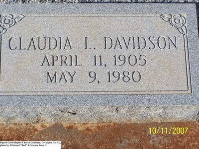 Davidson, Claudia L, Pigeon Creek Baptist Cem, Covington Co, AL.jpg