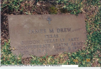 Drew, James M War Marker, Forest Hills Cemetery, Polk Co, TX.jpg