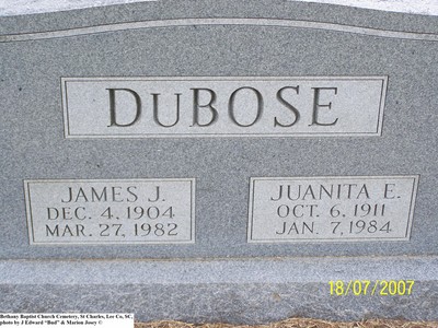 DuBose, James J & Juanita E Josey, Bethany Baptist Cem, Lee Co, SC.jpg