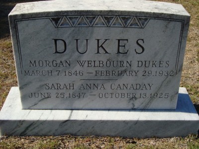 Dukes, Morgan W & Sarah A Canady, Saint George Cem, Dorchester Co, SC.jpg