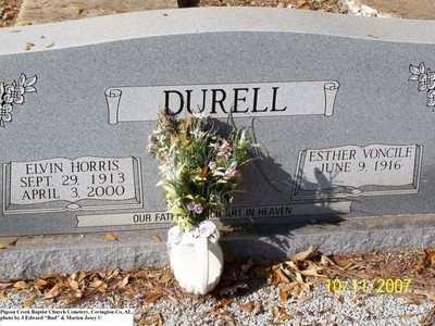 Durell, Elvin H & Esther Voncile, Pigeon Creek Baptist Cem, Covington Co, AL.jpg