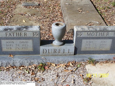 Durell, John David & Mary Jane Nowling, Pigeon Creek B Cem, Covington Co, AL.jpg