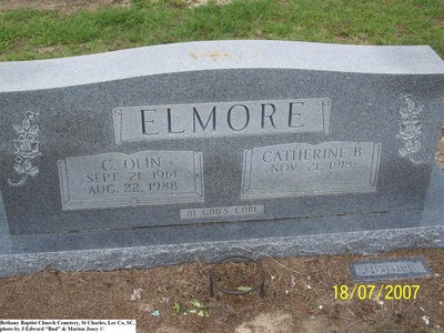 Elmore, C Olin & Catherine B, Bethany Baptist Cem, Lee Co, SC.jpg