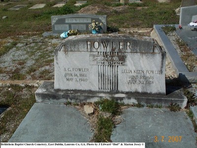 Fowler, B C & Lena Keen, Betlehem Cem, East Dublin, Laurens Co, GA.jpg