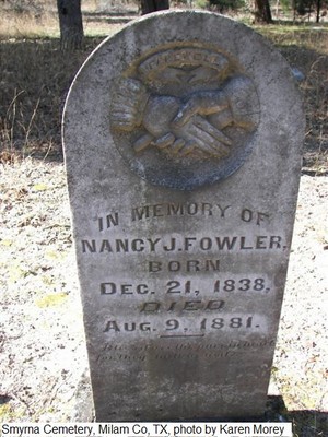 Fowler, Nancy J Watkins, Smyrna Cemetery, Milam Co, TX.jpg