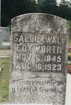 Foxworth, Sallie Wall, Upper Black Creek Cemetery, Bullock Co, SC.jpg
