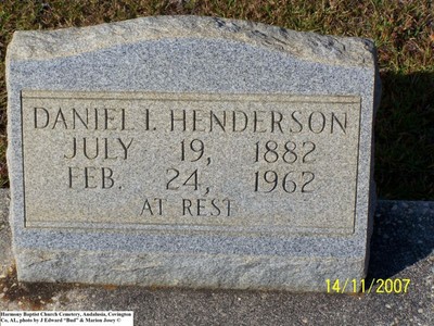 Henderson, Daniel I, Harmony Baptist Church Cemetery, Andalusia, Covington Co, AL.jpg