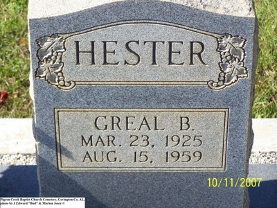 Hester, Greal B, Pigeon Creek Baptist Church Cem, Covington Co, AL.jpg
