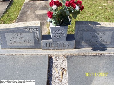 Hester, Hillary B & Ida M, Pigeon Creek Baptist Cem, Covington Co, AL.jpg