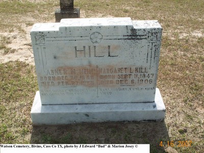Hill, Abner M & Margaret Putman, Watson Cem, Bivins, Cass Co, TX.jpg