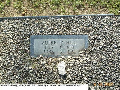 Hill, Audie P, Watson Cemetery, Bivins, Cass Co, TX.jpg
