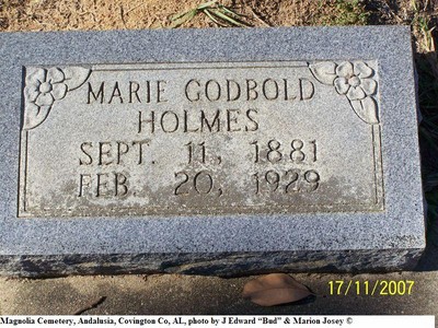Holmes, Marie Godbold, Magnolia Cemetery, Andalusia, Covington Co, AL.jpg