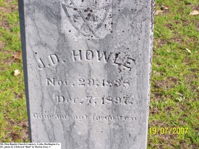 Howle, J. D, Mt. Elam Baptist Church Cemetery, Lydia, Darlington Co, SC 046.jpg