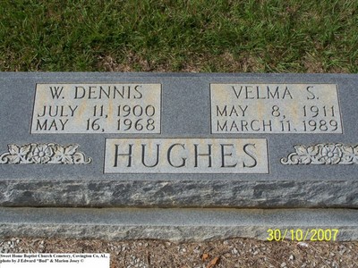 Hughes, W Dennis & Velma S, Sweet Home Baptist Cem, Covington Co, AL.jpg