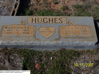 Hughes, William L & Anna L Hartley, Pigeon Creek Baptist Cem, Covington Co, AL.jpg