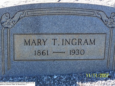Ingram, Mary T, Oakey Streek Methodist Cem, Butler Co, AL.jpg