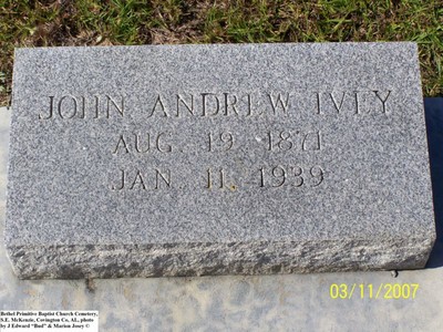 Ivey, John Andrew,  Bethel Primitive Baptist Church Cemetery, Bushfield, Covington Co,.jpg