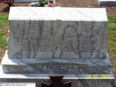 Josey, David W. & Frances D Scarborough, Bethany Baptist Cem, Lee Co, SC.jpg