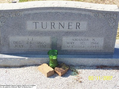 Turner, J J & Amanda N, Fairmount Baptist Cem, Covington Co, AL.jpg