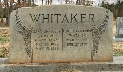 Whitaker, Christopher C & Sarah A Josey, Bethel Cem, Iredell Co, NC.jpg