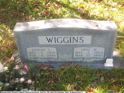 Wiggins, Johnie L. & Opal M, Pleasant Hope Cem, Cass Co, TX.jpg