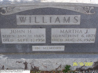 Williams, John Henry & Martha Josey, Bethel Church Cemetery, Decatur Co, GA.jpg