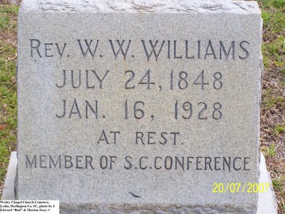 Williams, William Wesley, Wesley Chapel Church Cemetery, Lydia, Darlington Co, SC.jpg