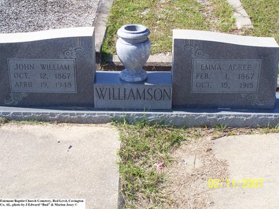 Williamson, John Wm & Emma Acree, Fairmount Baptist Cem, Covington Co, AL.jpg