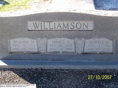Williamson, Willard H & Nancy E Cross & Euwell S, Buck Creek Baptist Cem, Cov Co, AL.jpg