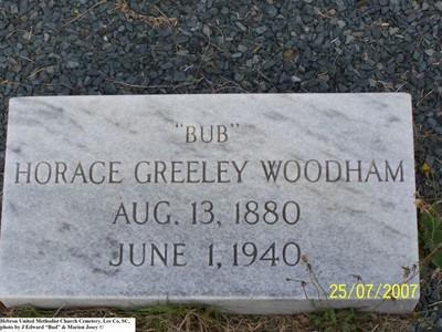 Woodham, Horace Greeley, Hebron United Methodist Church Cemetery, Lee Co, SC.jpg