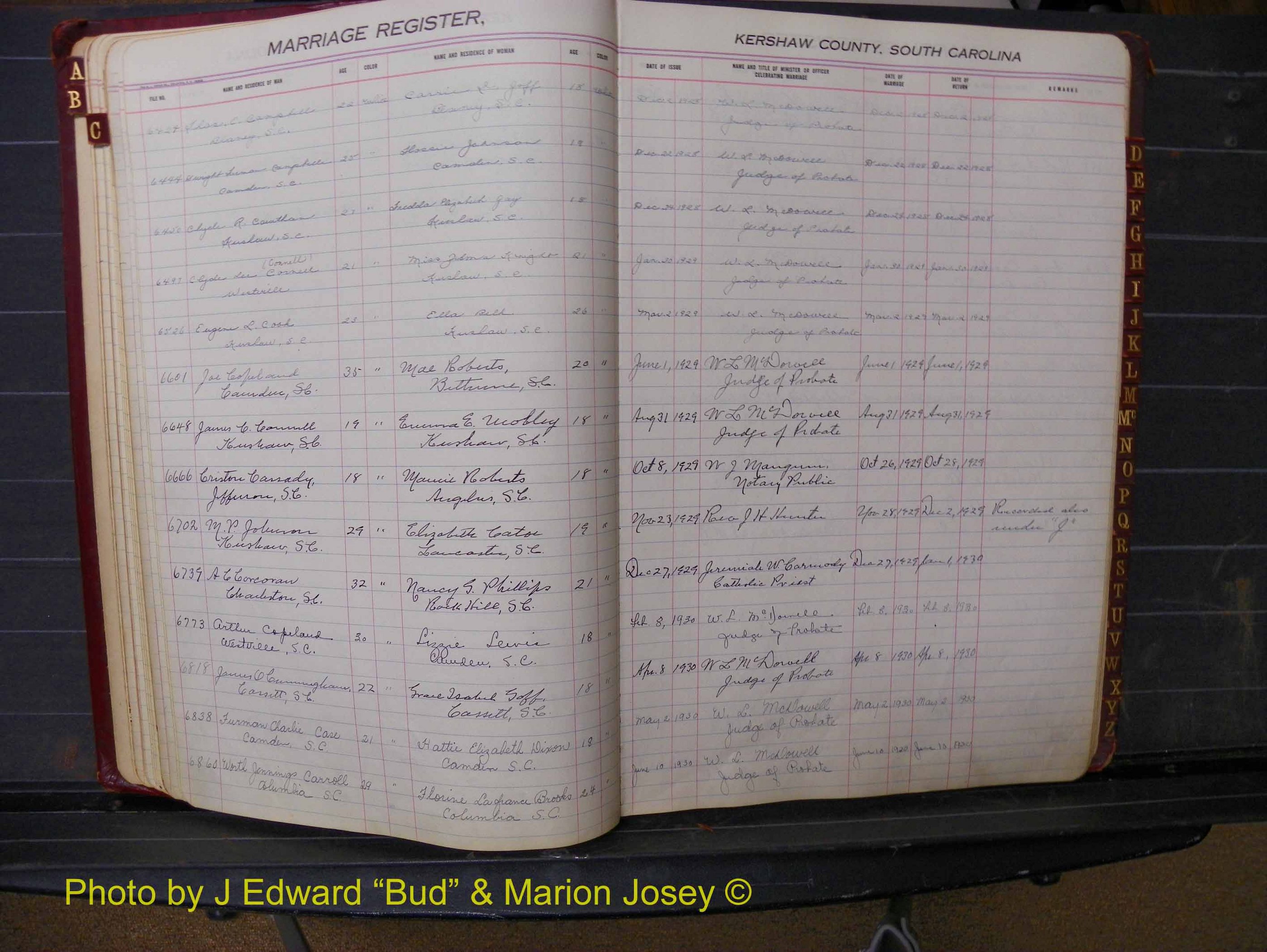Kershaw Marriages, 1924-1937, White Index C (125).JPG