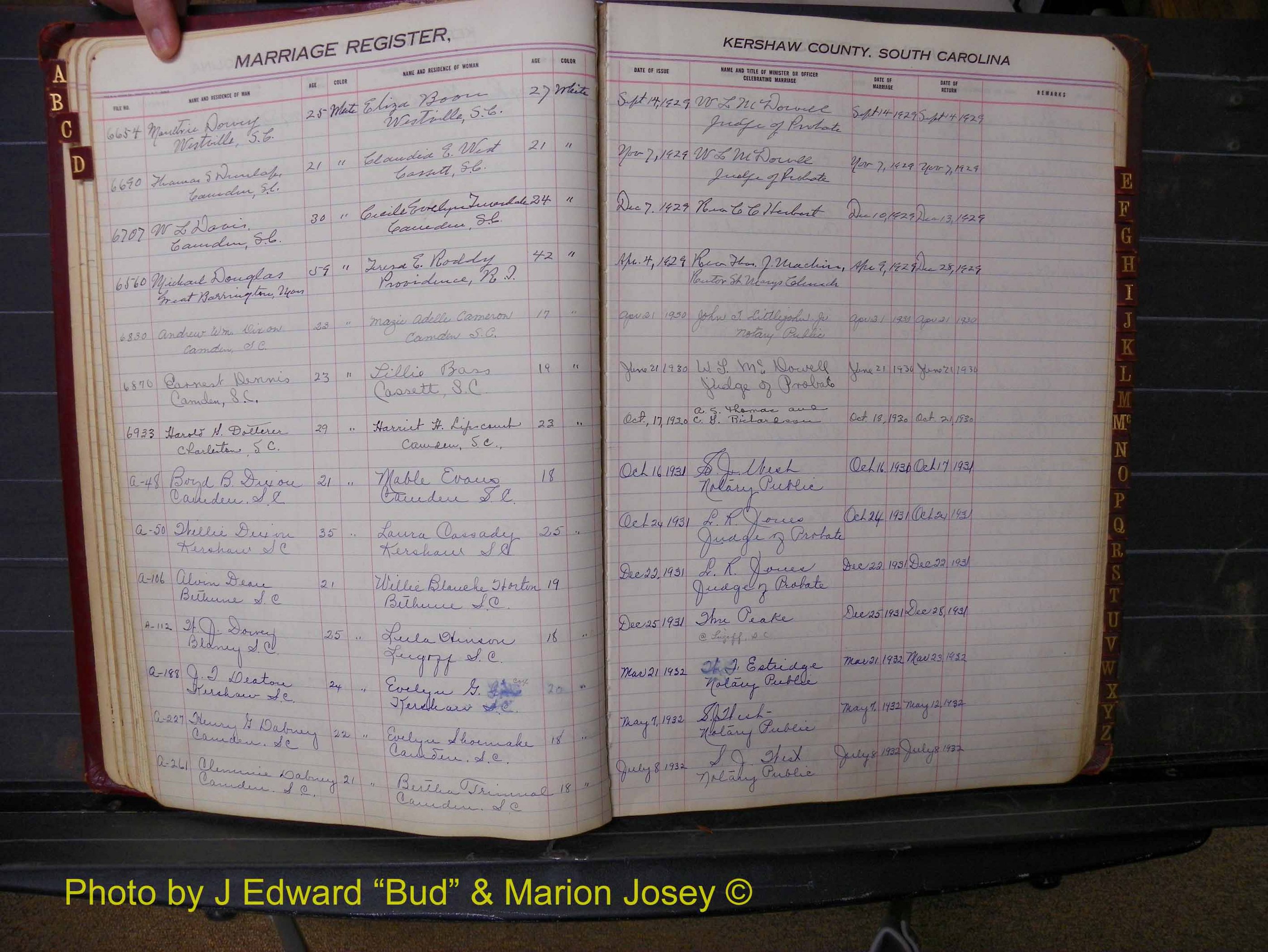 Kershaw Marriages, 1924-1937, White Index D (134).JPG