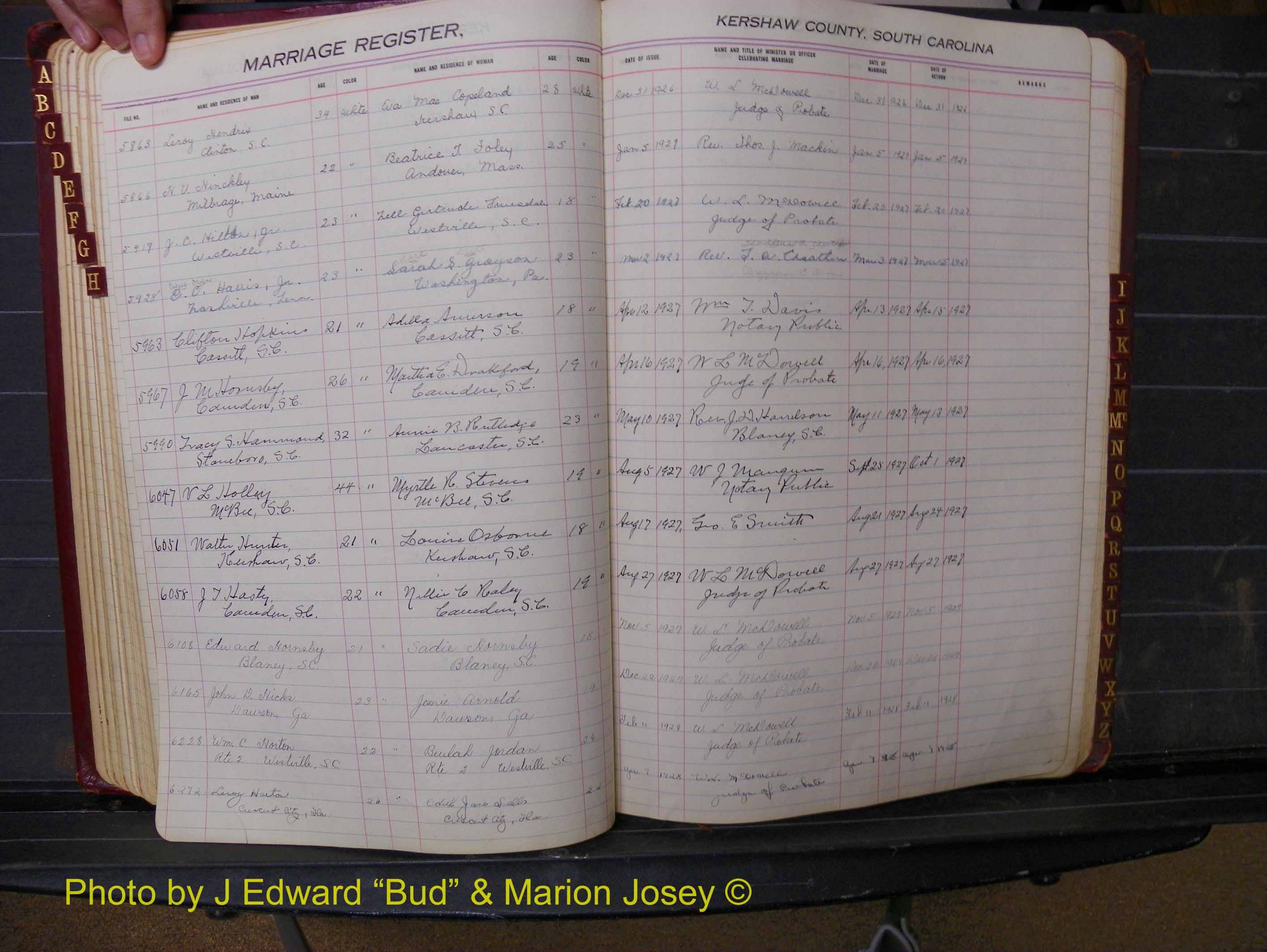 Kershaw Marriages, 1924-1937, White Index H (153).JPG