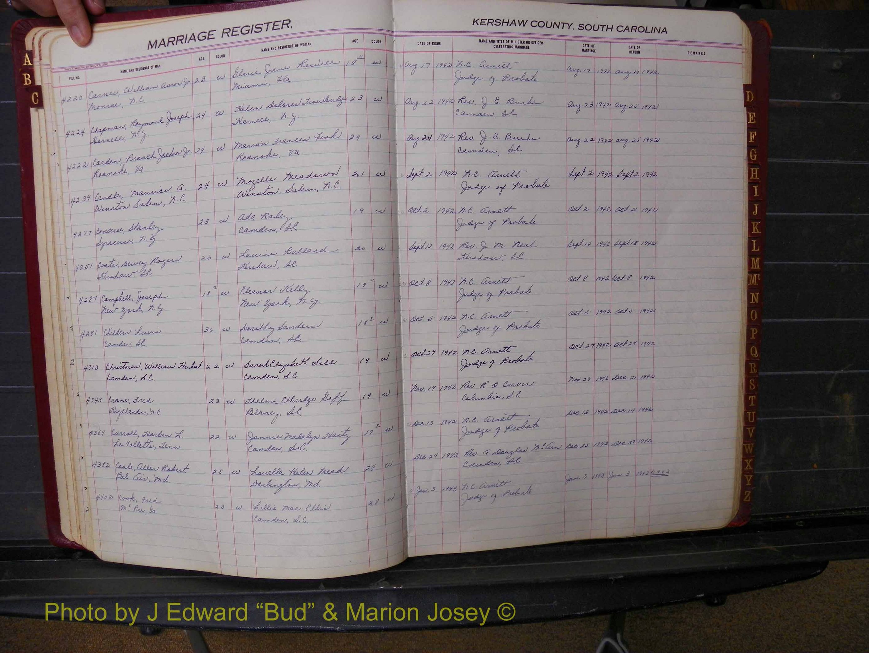 Kershaw Marriages, 1936-1944, White Index C (127).JPG