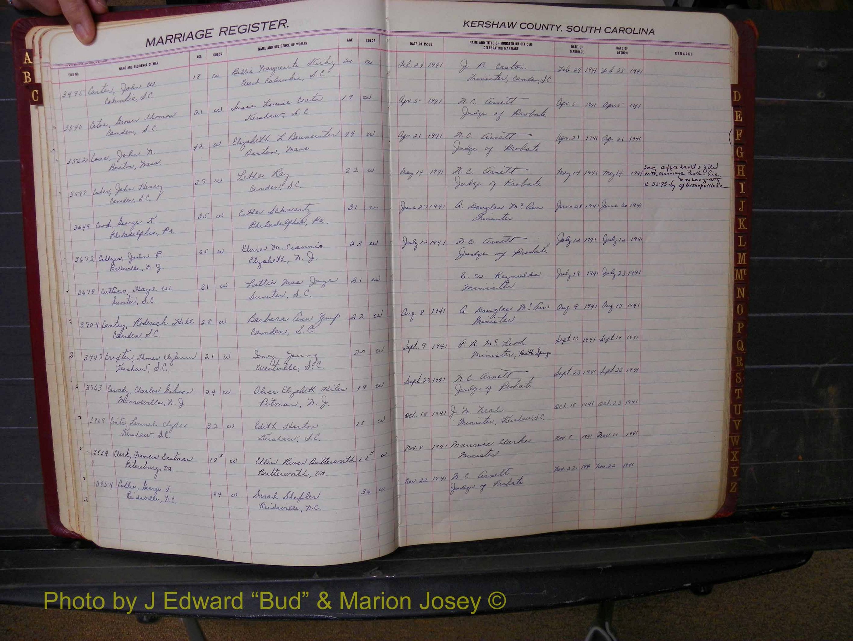 Kershaw Marriages, 1936-1944, White Index C (129).JPG