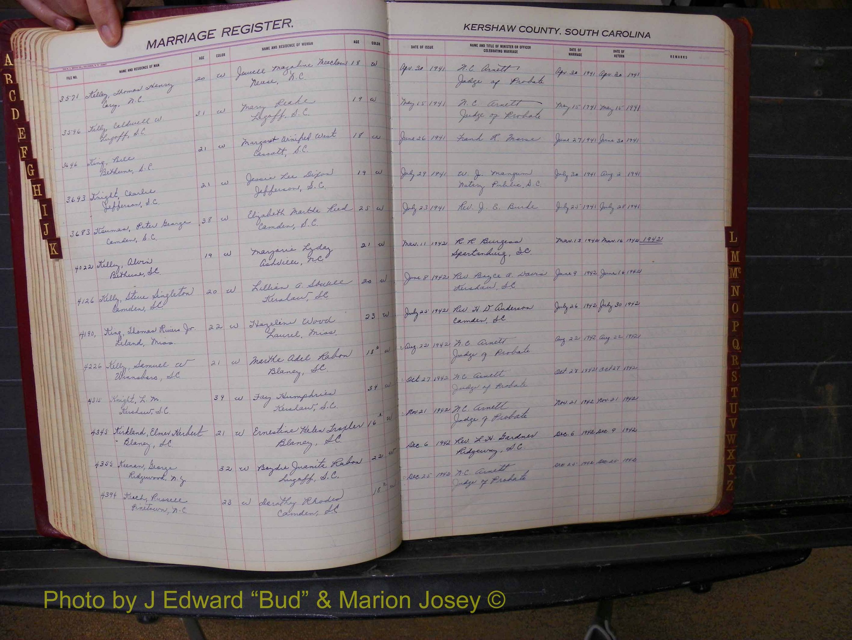 Kershaw Marriages, 1936-1944, White Index K (172).JPG