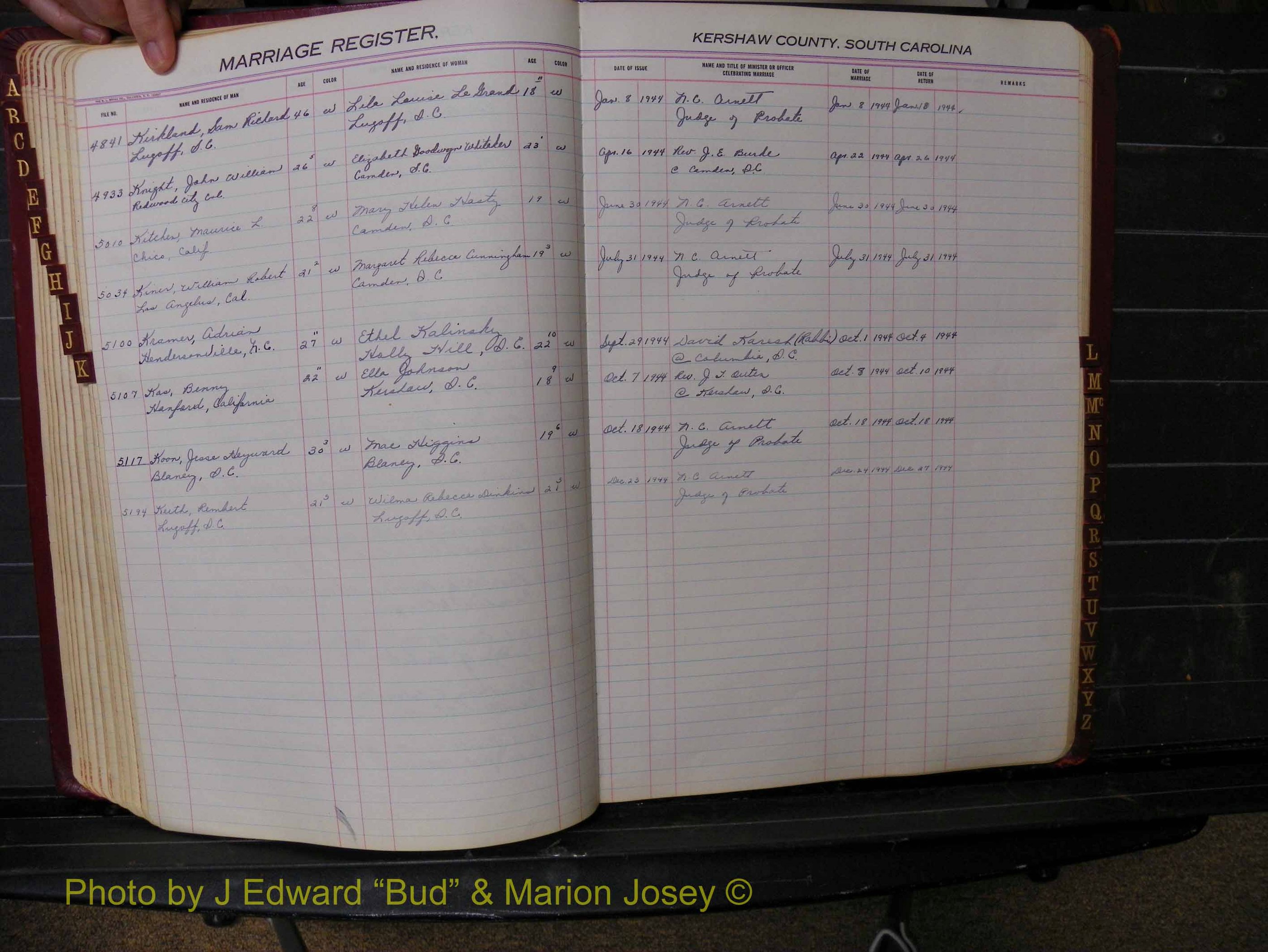 Kershaw Marriages, 1936-1944, White Index K (174).JPG