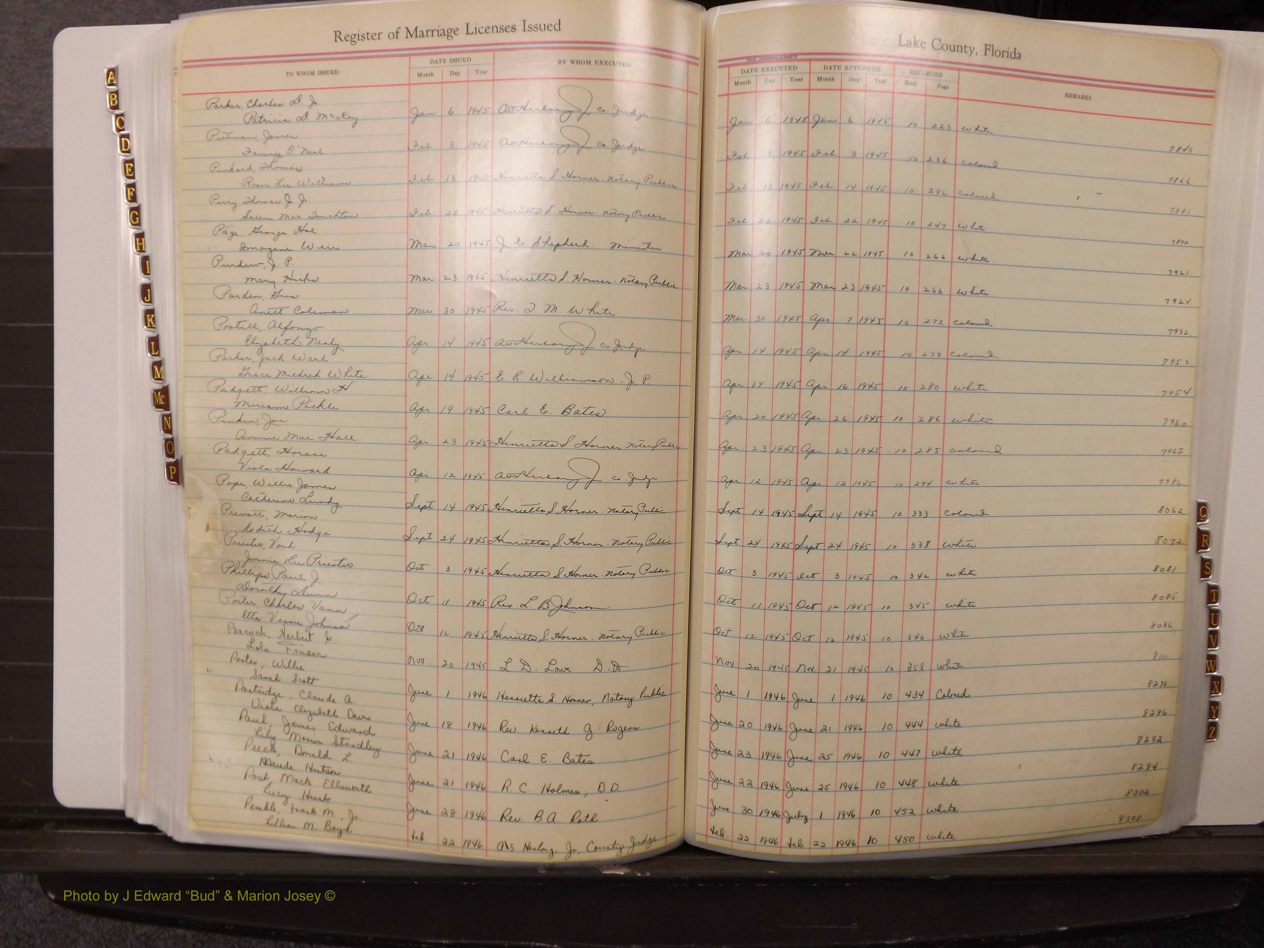 Lake Co, FL Marriage Book 3, 1945-1959 Index P1.JPG