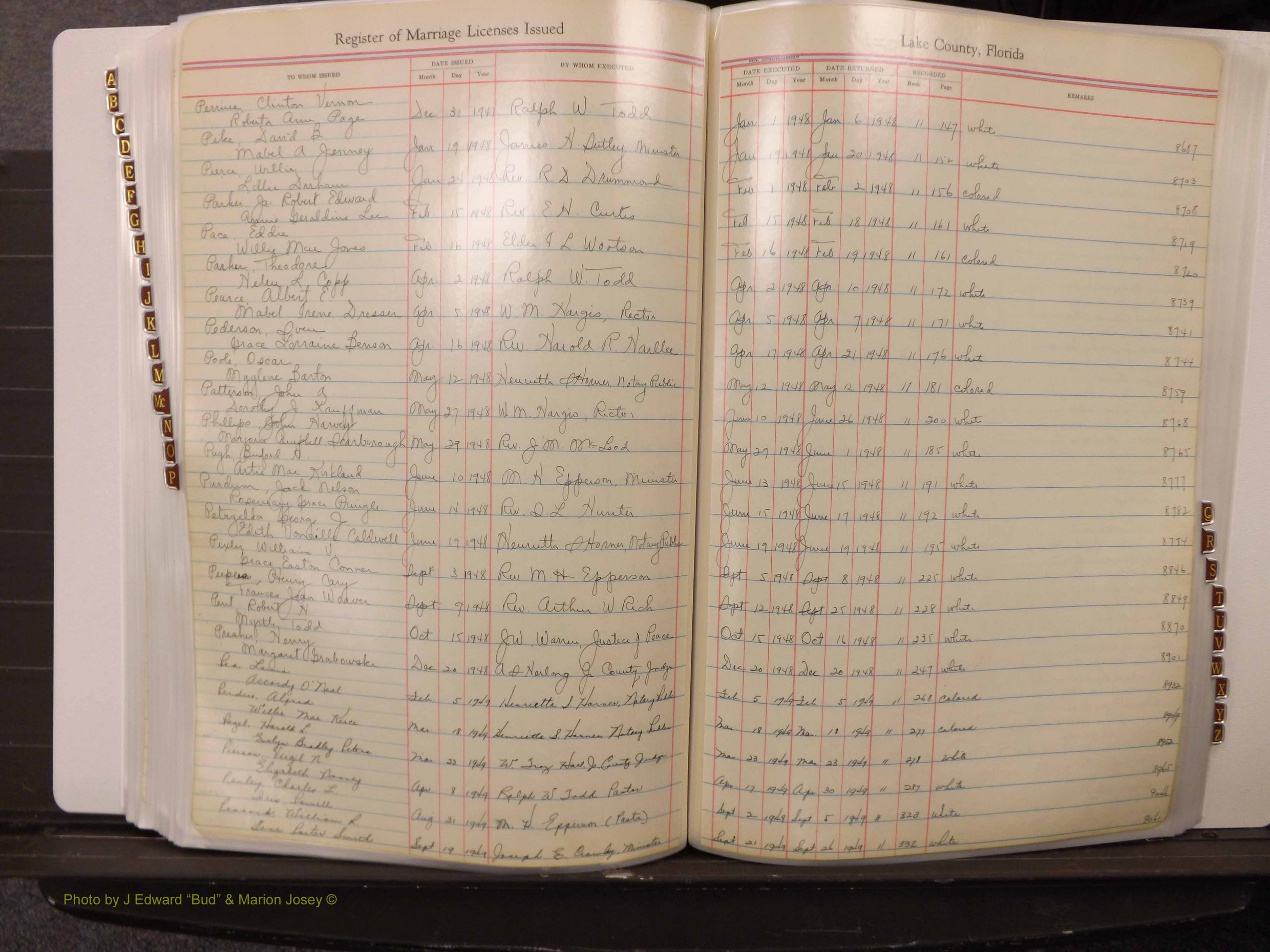 Lake Co, FL Marriage Book 3, 1945-1959 Index P3.JPG