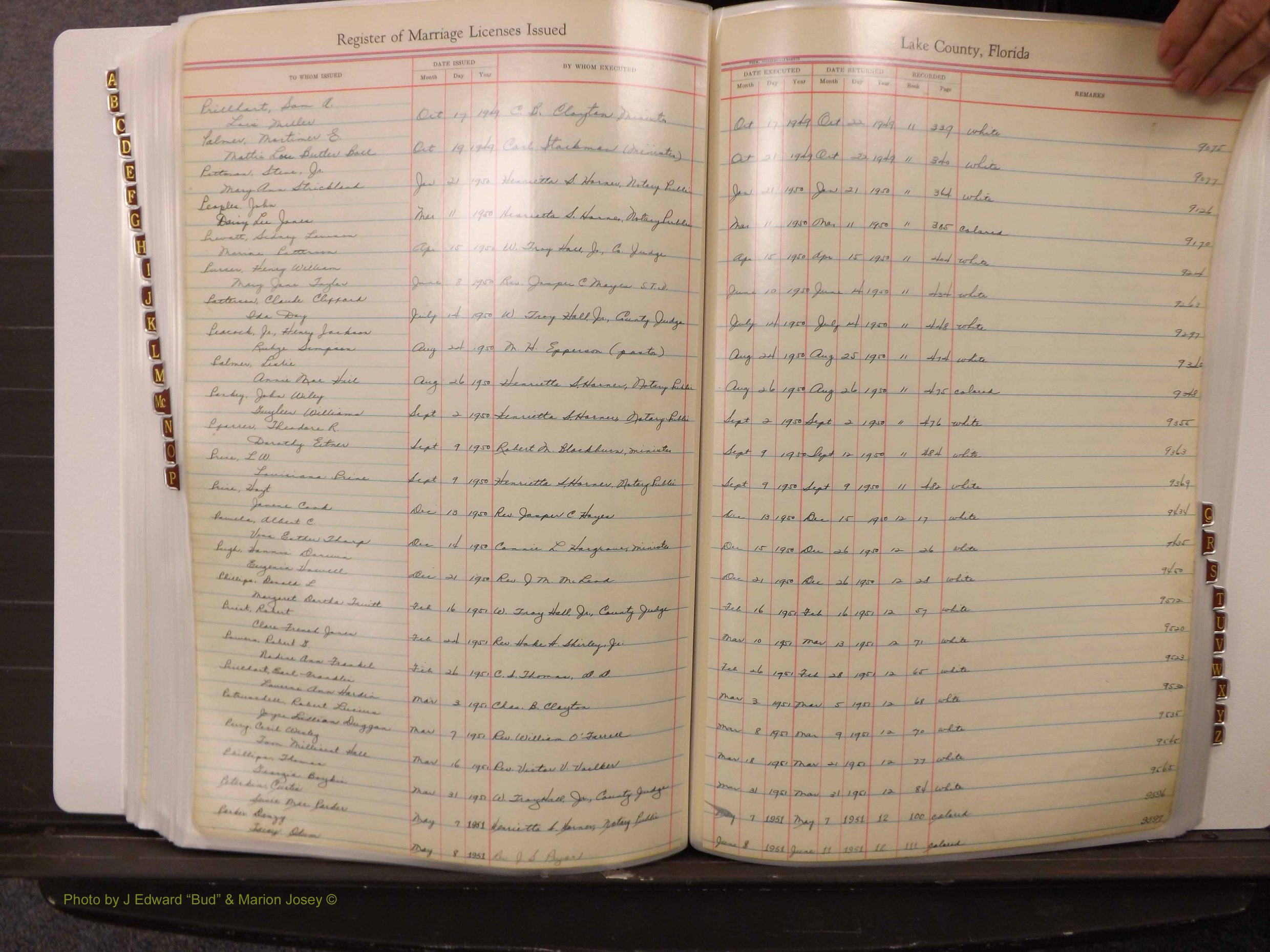 Lake Co, FL Marriage Book 3, 1945-1959 Index P4.JPG